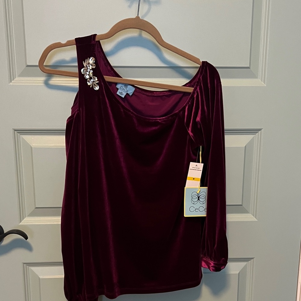 CeCe Women's Deep Fuschsia Velvet Smooth Feel Blouse